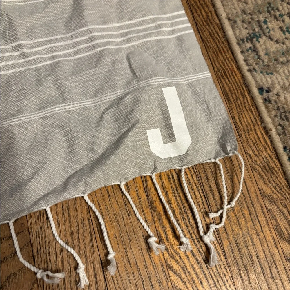 Gray Striped Towel with Fringe